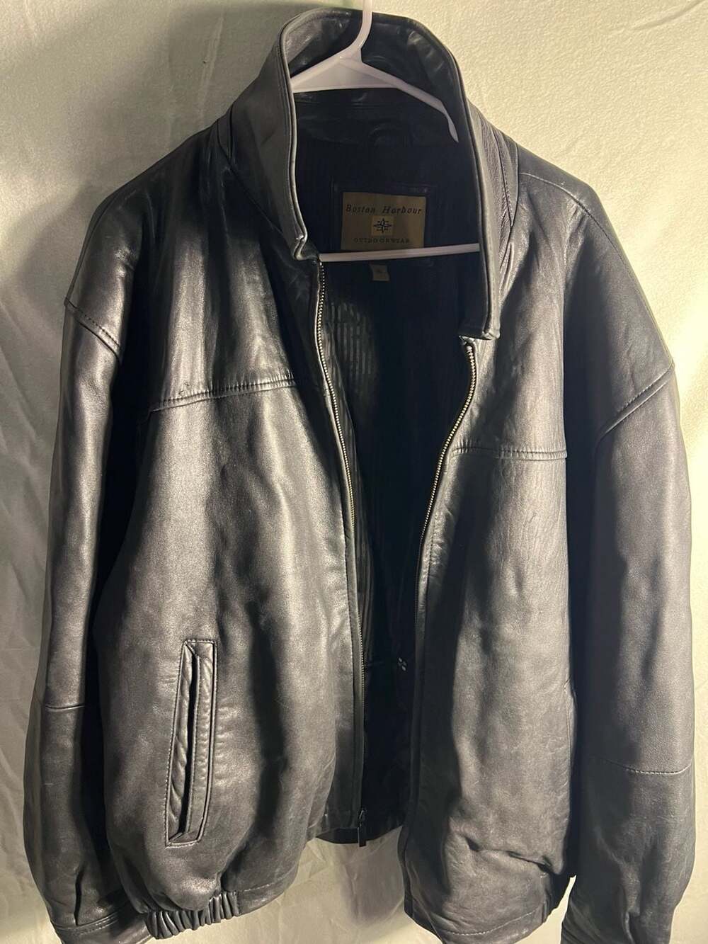 Vintage Boston Harbour Black Leather Flight Bomber Jacket Mens XL  / Distressed